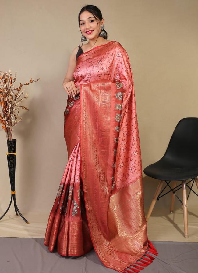 Pure Kanchipuram Pink Traditional Wear Digital Printed Saree